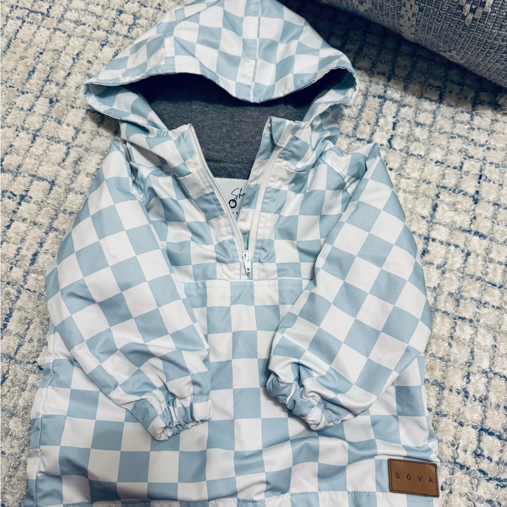 Sova Blue and White Checkered Hooded Jacket